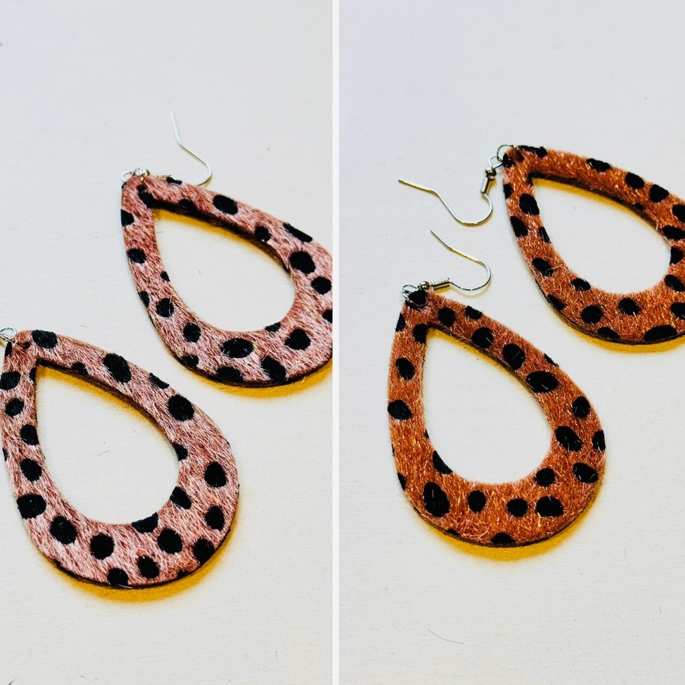 Brown and Black Leopard Print Earrings Set Animal Print Glamour girl love NWOT